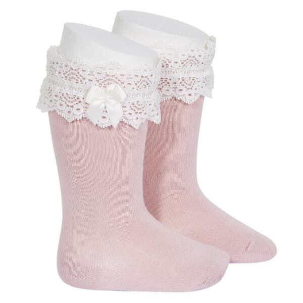 Condor, Calcetines altos con puntilla y lazo ROSA PALO