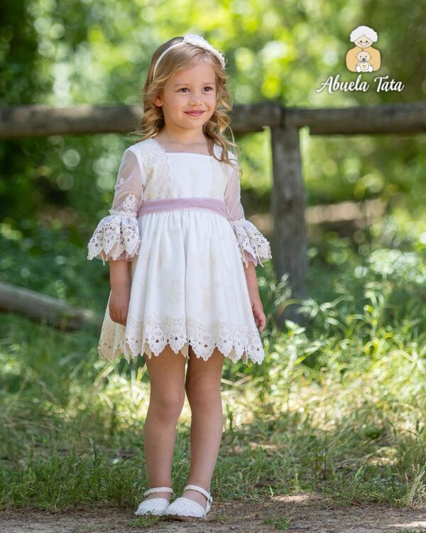 Abuela Tata, Vestido Vuelo Colección Eloide Lazada Rosa Empolvado - Imagen 3